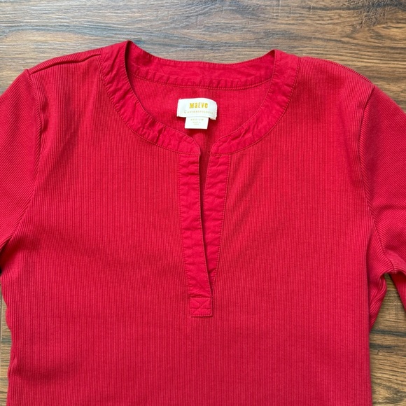 Anthropologie Maeve Cuffed Popover Shirt Blouse Top Ribbed Red Size Medium - Picture 3 of 10
